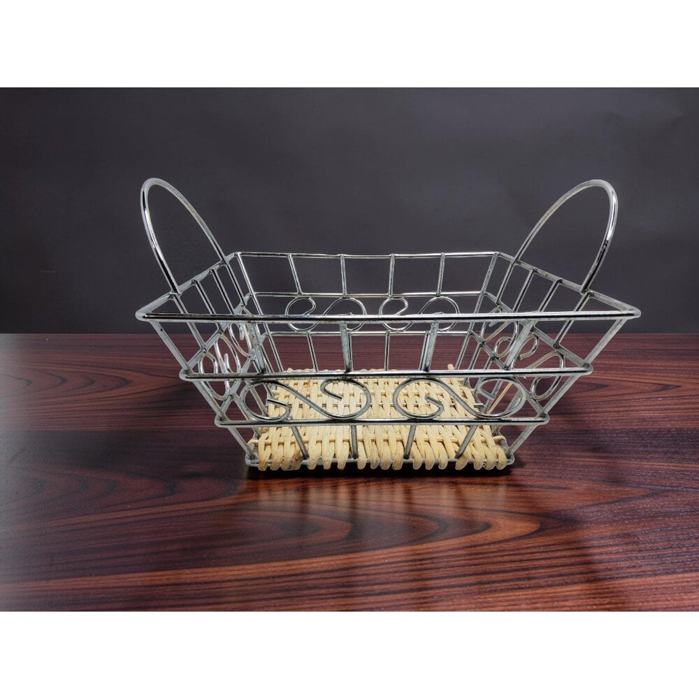 vintage youngs stainless steel wicker bottom decorative handled basket